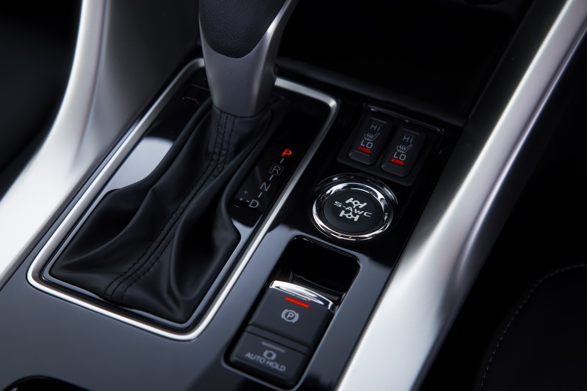 A close up, detailed image of the gear shifter of the Mitsubishi Eclipse Cross