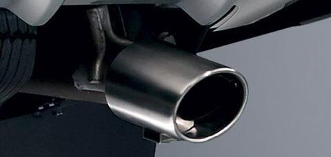Chrome exhaust tip mounted to the end of the Pajero Sport's exhaust system