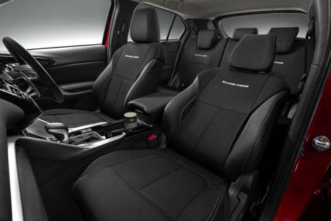 Eclipse Cross PHEV front of interior, with Eclipse branded seat covers