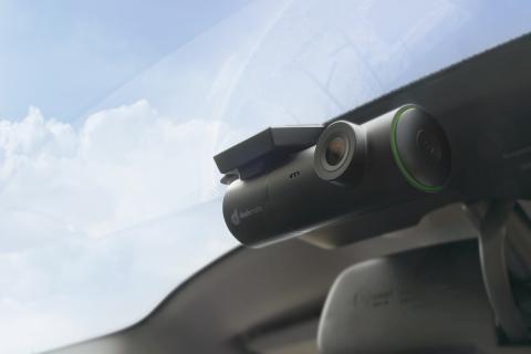 Discreet dash cam mounted in top of front windscreen