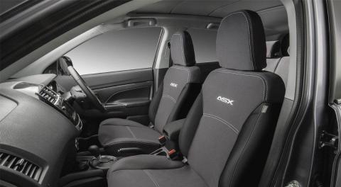 Neoprene seat covers over the front seats of the Mitsubishi ASX 