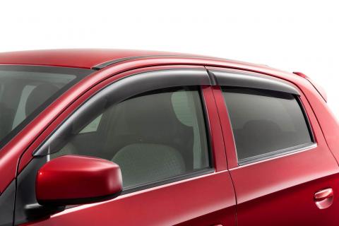 Monsoon shield weather covers fitted to the doors of Mitsubishi Mirage