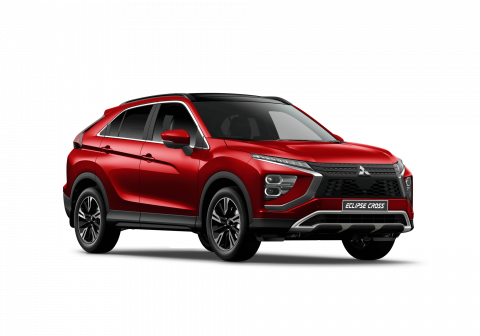 A red Mitsubishi Eclipse Cross VRX on a white background