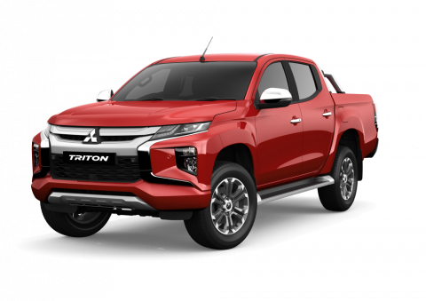A red double Cab Mitsubishi Triton VRX with a white background